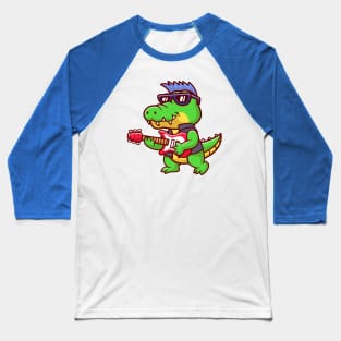 Cute Crocodile Playing Electric Guitar Cartoon Baseball T-Shirt